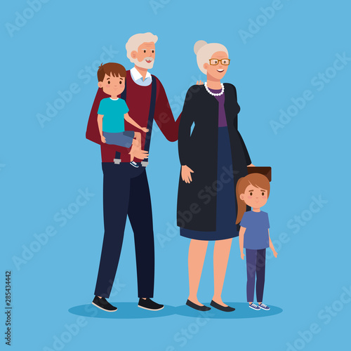 grandparent with boy and girl kids together