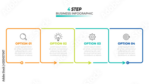 Thin line flat infographic design template with number options and 4 steps. Vector illustration. Can be used for process diagram, presentations, workflow layout, flow chart, info graph.
