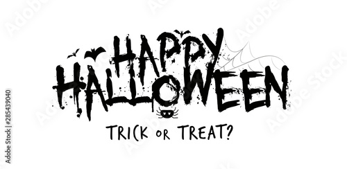 Happy Halloween Party Poster concept. Lettering with bats, spiders and spider web. Banner design template for event, party, advertising or web. Vector graphic. EPS10.