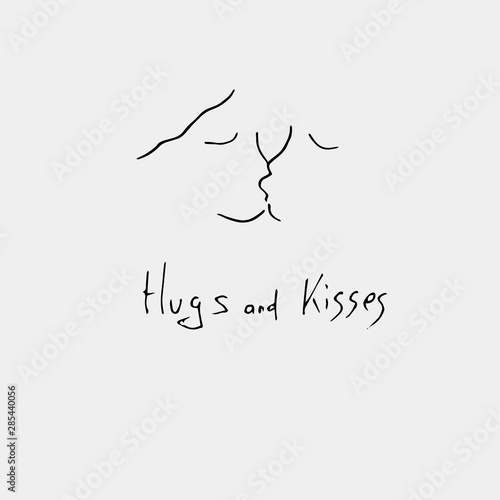 boy and girl kiss  and hugs and kisses text