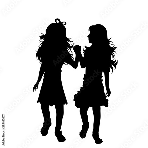 Vector silhouette of siblings on white background. Symbol of family, daughter, sister,friends, twins.