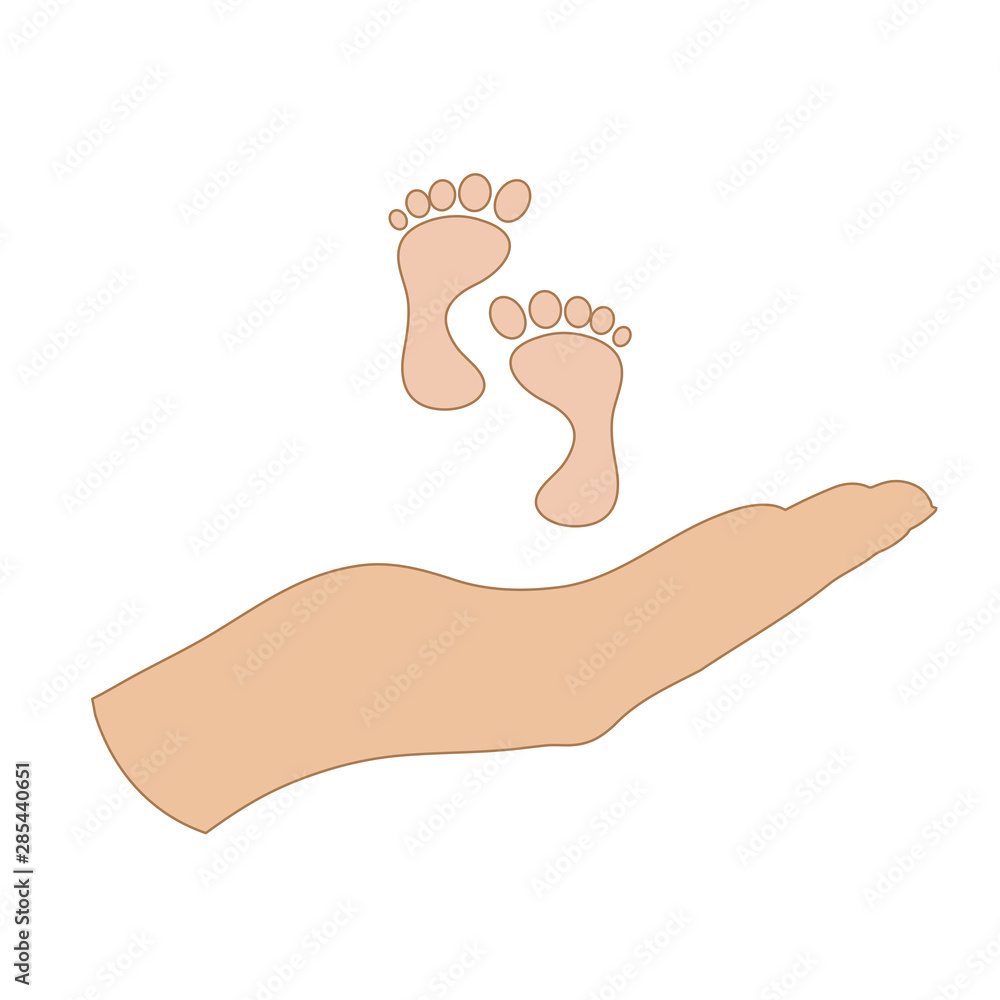Vector illustration of a hand in a defensive gesture protecting a baby. Symbol of insurance, boy, girl, child,protection, feet. Vector illustration of a hand in a defensive gesture protecting a baby. Symbol of insurance, boy, girl, child,protection, feet.