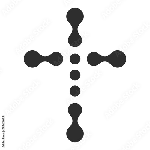 Christian symbol, black connection dots cross icon. Church logo template. Isolated vector illustration.