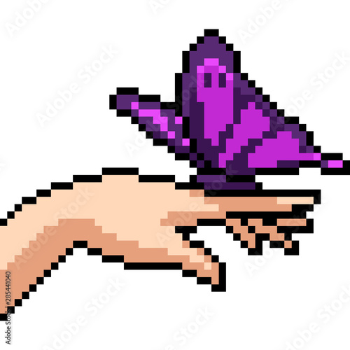 vector pixel art hand butterfly