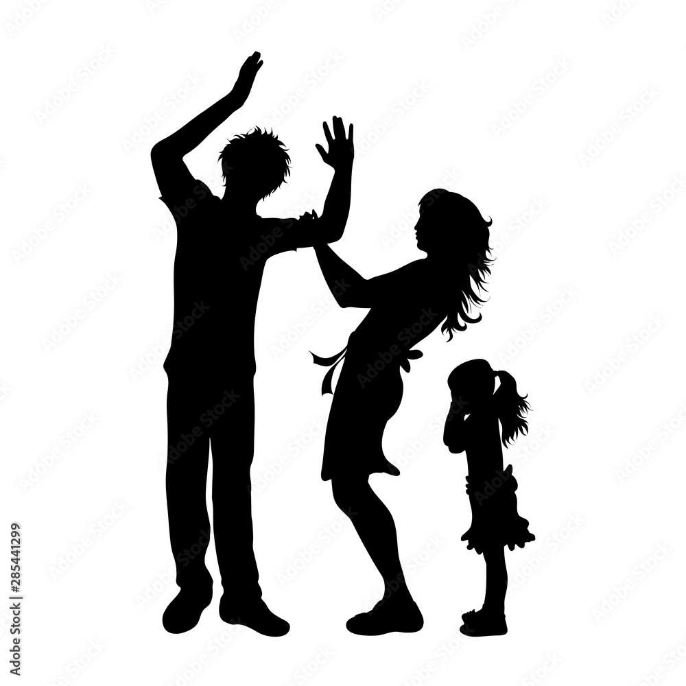 Vector silhouette of father who screaming on his family on white background, Symbol od angry, annoy, sad, problem, wife, daughter. Vector silhouette of father who screaming on his family on white background, Symbol od angry, annoy, sad, problem, wife, daughter.