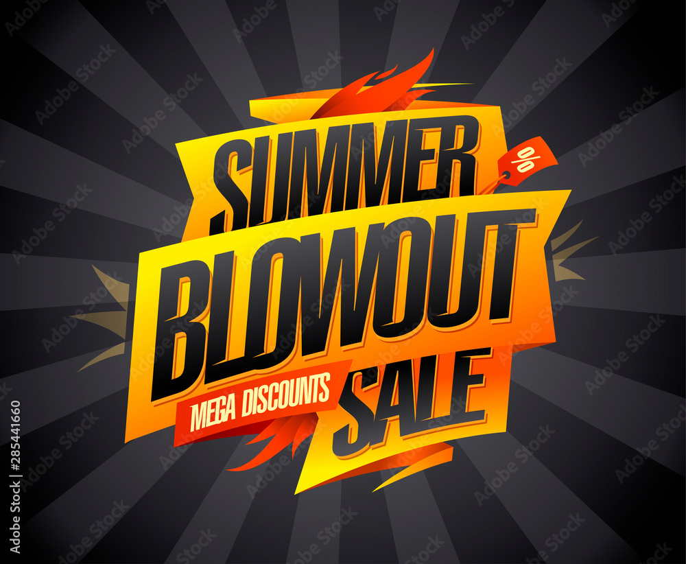 Summer blowout sale, mega discounts, vector advertising banner - obrazy, fototapety, plakaty 
