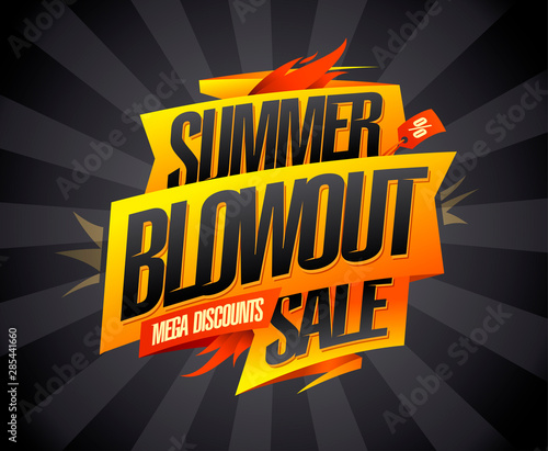 Summer blowout sale, mega discounts, vector advertising banner