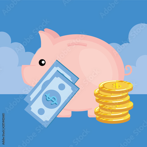piggy savings with coins money