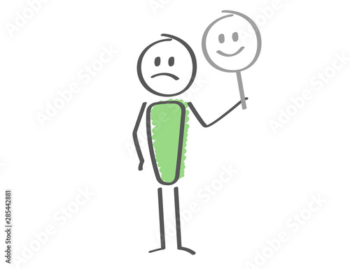 Stick Figure - man depression hiding sadness under mask