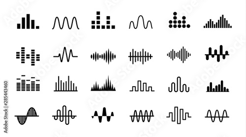 Set of Radio Wave icons. Monochrome simple sound wave on white background. Isolated vector illustration.