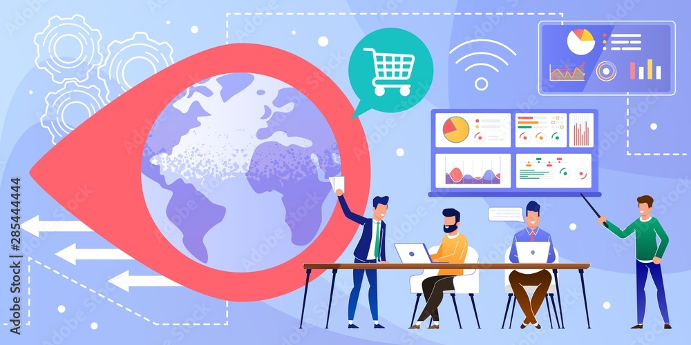 Online Trading Business and Data Analysis Cartoon Online Trading Business and Data Analysis Cartoon