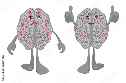 Brain affected with a stress and healthy optimistic brain 