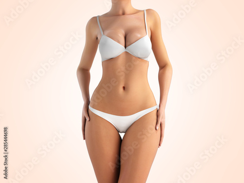 Perfect body of slim fit and sporty woman in underwear in color gradient 3d render