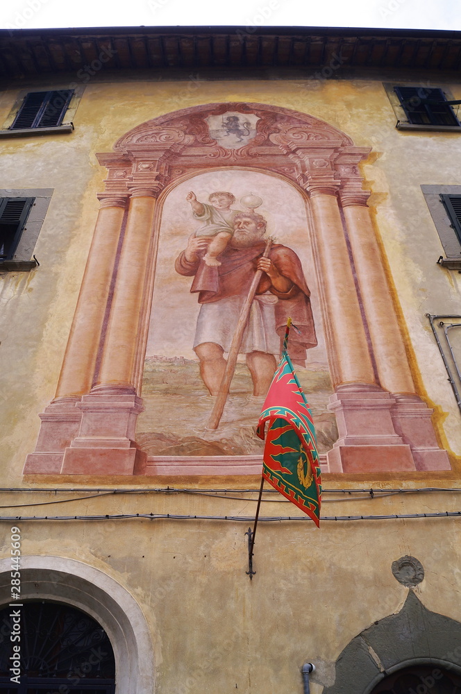 Fresco of San Cristoforo in Piazza Vittorio Veneto in Fucecchio, Tuscany, Italy
