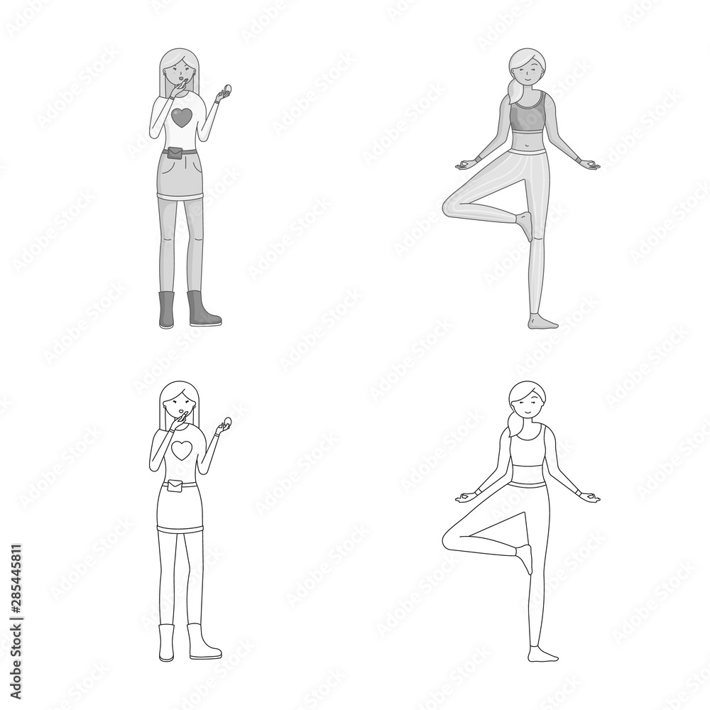 Vector design of posture and mood icon. Collection of posture and female stock symbol for web.