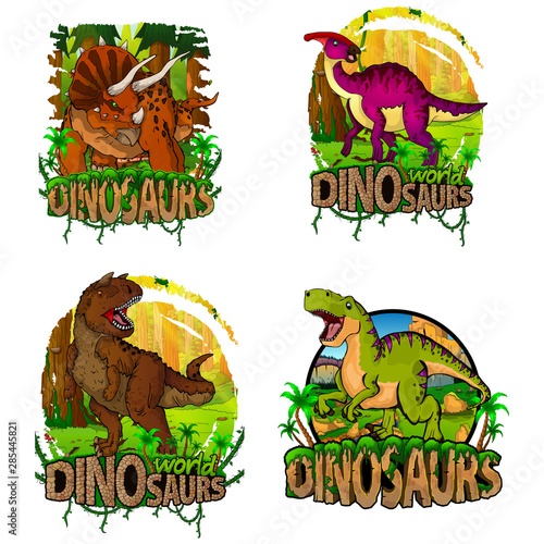 Set of dinosaur world logos. Vector illustration.