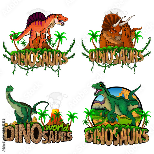 Set of dinosaur world logos. Vector illustration.