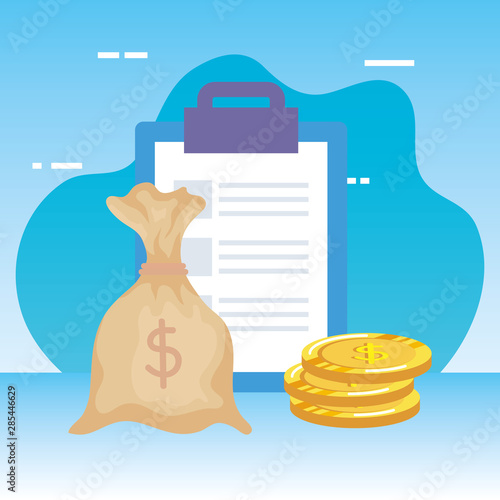 checklist clipboard with money bag