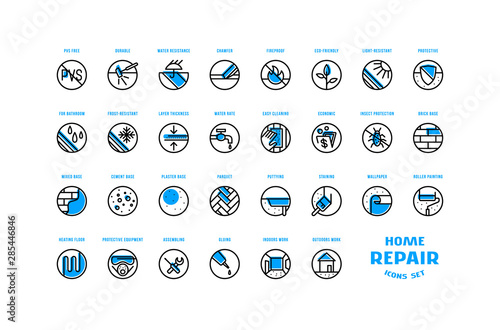 Home repair and building icons set in thin line style