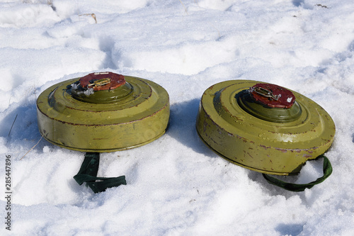 Anti-tank mines on snow