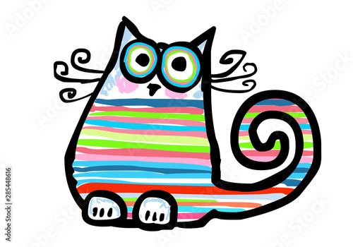 Lustige, bunt-gestreifte Katze