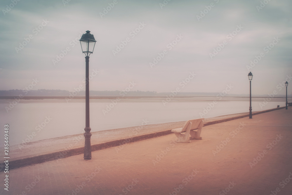 Empty romantic promenade along the sea