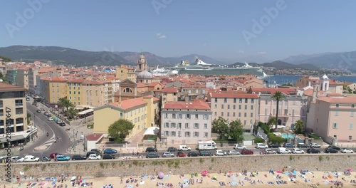 Ajaccio / Aiacciu, aerial back traveling, Corse