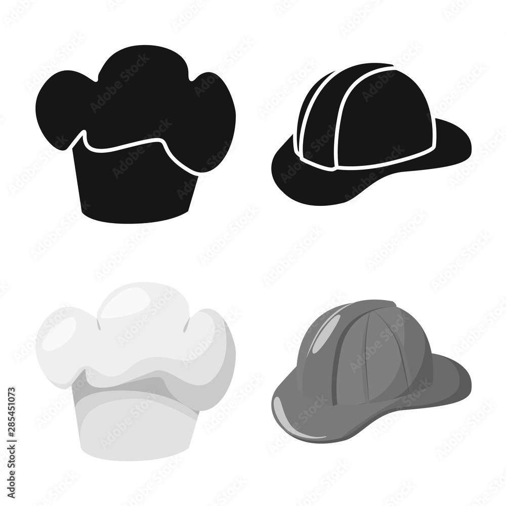 Vector illustration of clothing and cap sign. Set of clothing and beret vector icon for stock. Vector illustration of clothing and cap sign. Set of clothing and beret vector icon for stock.