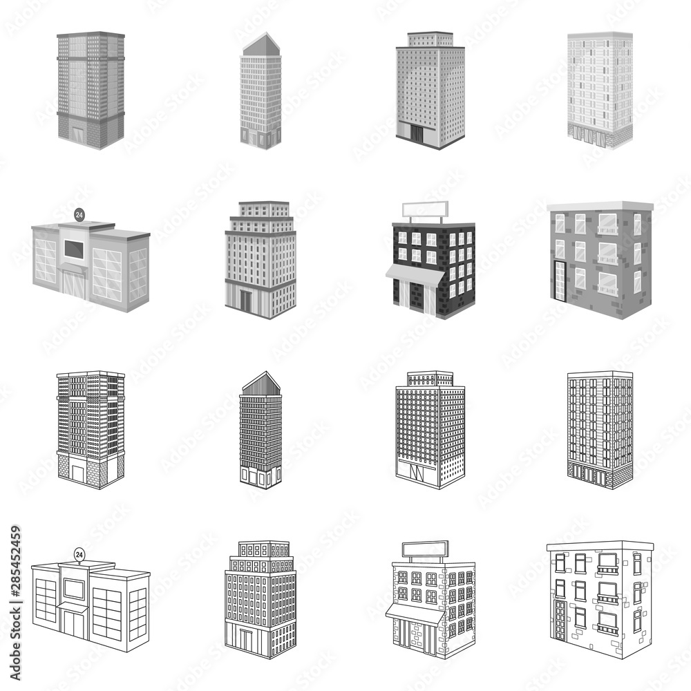 Isolated object of construction and building icon. Collection of construction and estate stock vector illustration.