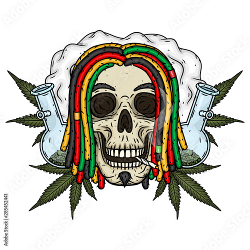 Rastaman Skull. Vector illustration isolated on white background.
