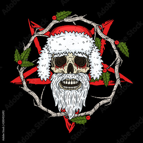 Skull. Santa claus skull. Vector illustration isolated on white background.