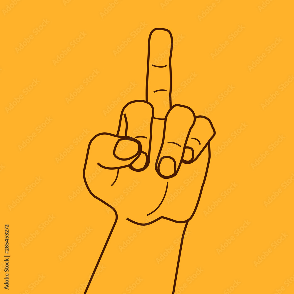 Vector hand drawing fuck hand isolated on white background. Palm view Vector hand drawing fuck hand isolated on white background. Palm view