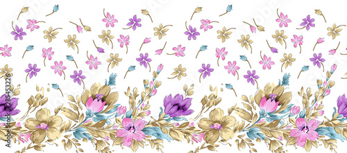 Seamless vintage watercolor textile flower border © malkani