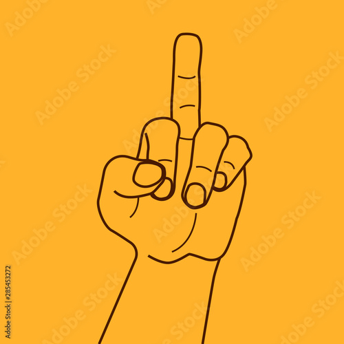 Vector hand drawing fuck hand isolated on white background. Palm view