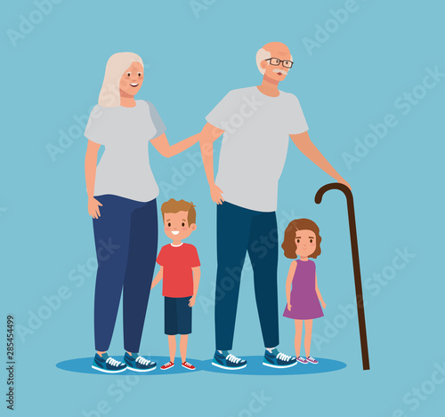 grandmother and grandfather with cute boy and girl kids