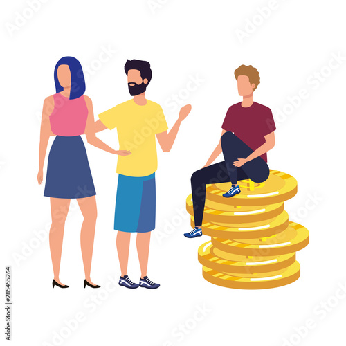 group of people with coins money dollars characters