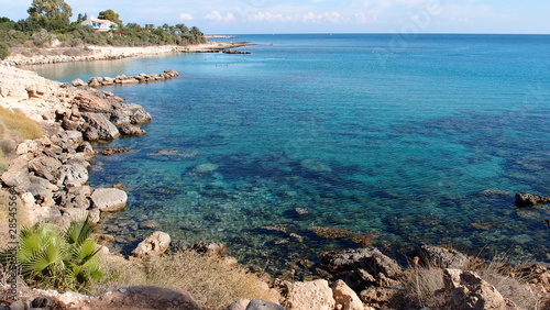 Beautiful transparent turquoise sea with picturesque stones at the bottom, Cyprus, Greece