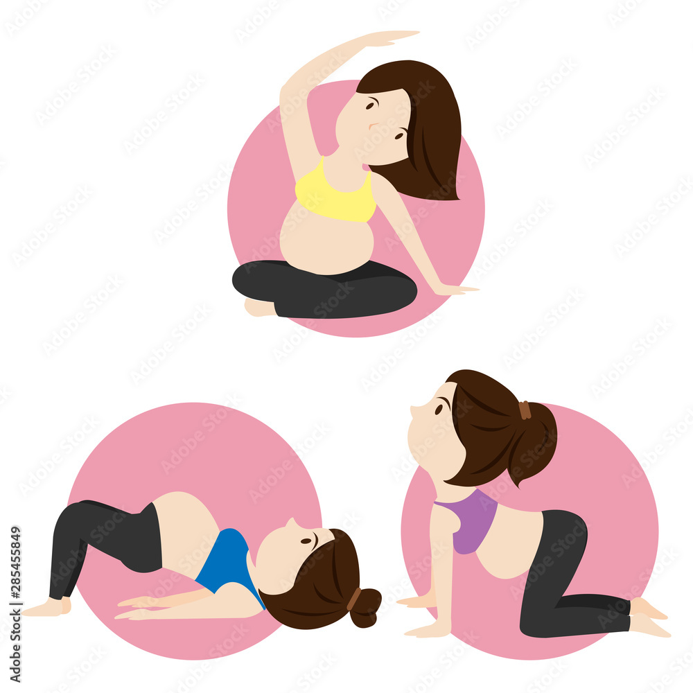 Set of Yoga for pregnant women character.Vector illustration set object isolated on white background. Set of Yoga for pregnant women character.Vector illustration set object isolated on white background.