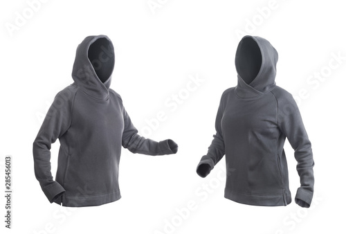 Blank gray hoodie leftside and rightside isolated on a white background photo