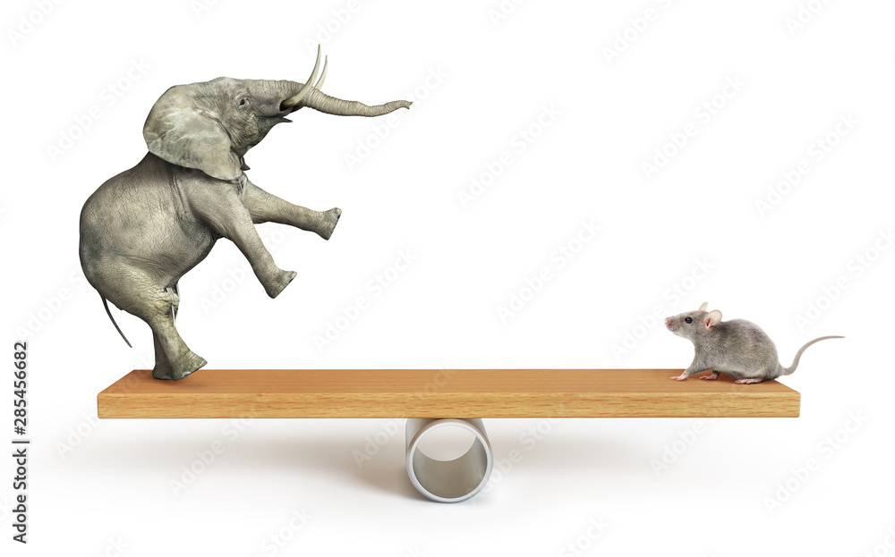 Concept of things importance. Elephant and mouse balanced on a seesaw. 3d  illustration Photos | Adobe Stock