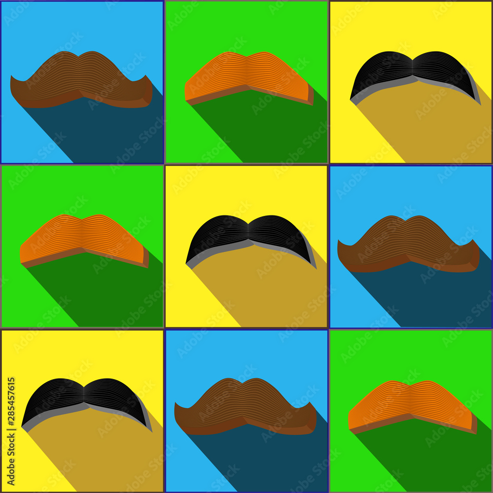 Colorful vector set of nine squares with a mustache