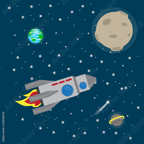 Space shuttle over a space background - Vector