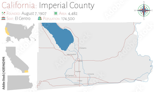 Large and detailed map of Imperial county in California, USA photo