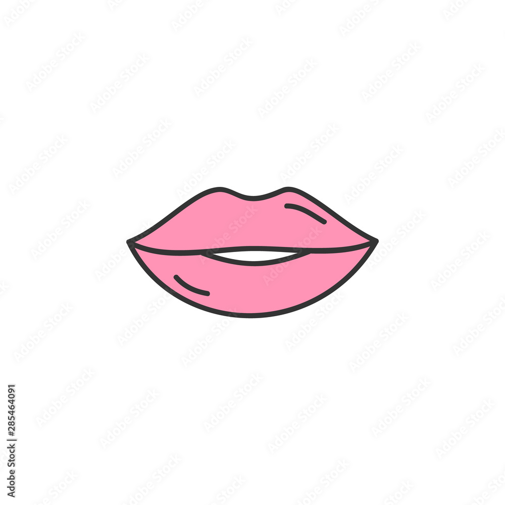 Lips vector illustration. Cute pink kiss, mouth. Hand drawn isolated, outlined icon, sticker. Lips vector illustration. Cute pink kiss, mouth. Hand drawn isolated, outlined icon, sticker.