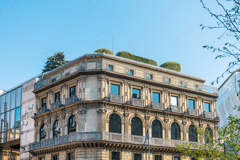 PARIS, FRANCE - APRIL 14: Antique building view in Paris city, France. PARIS, FRANCE - APRIL 14: Antique building view in Paris city, France.