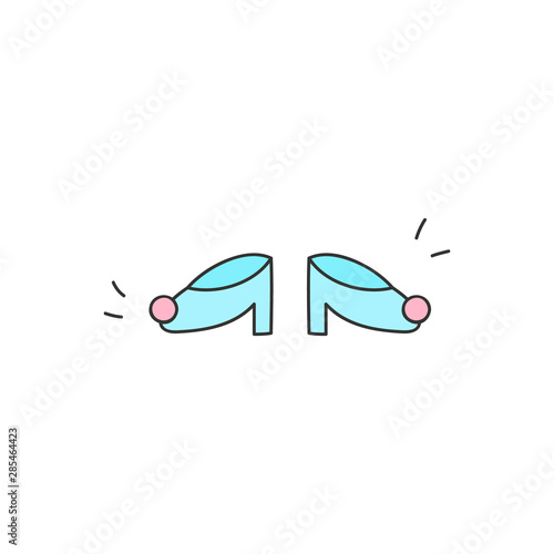 Princess shoes with pink stone, vector illustration. Hand drawn isolated, outlined icon, sticker.