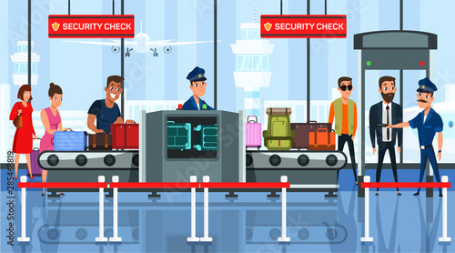 Airport security check flat vector illustration