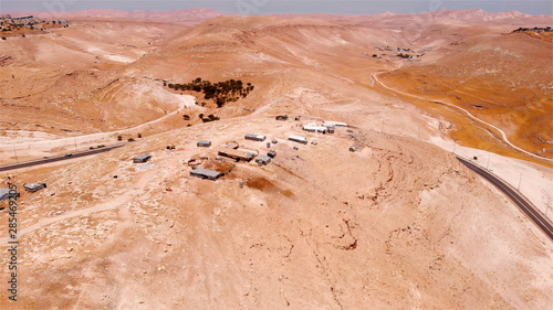 Bedouin outpost in the desert Aerial view