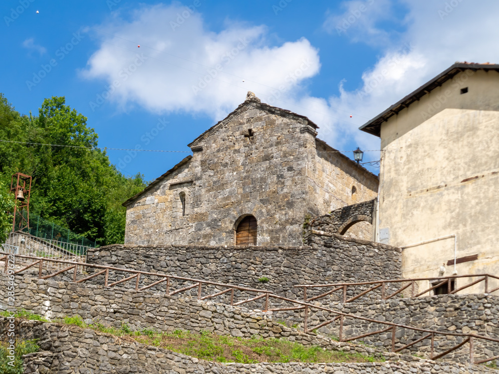 Ancient church in Vagli Sotto, in Garfagnana, Italy. Dedicated to St Augustine it dates back to the 11th century and sits next to a former convent.