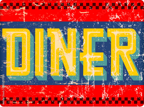 Retro american diner sign with french fries. burgers and cofee. Free copy space, vector illustration. Fictional artwork